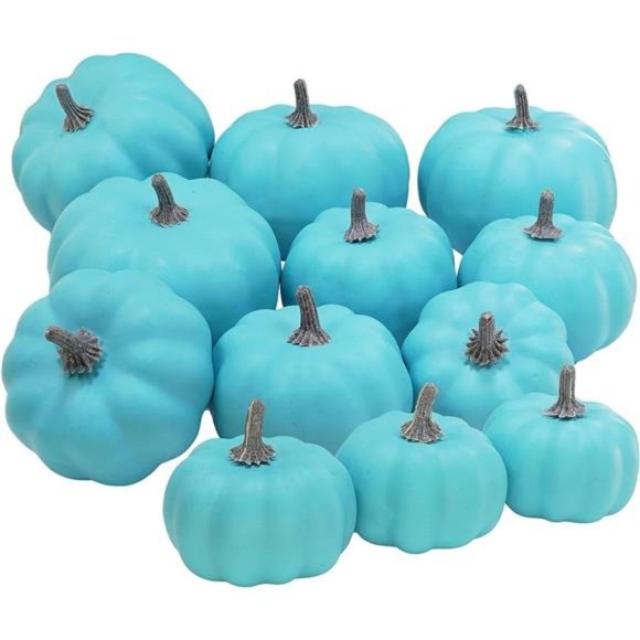 12Pcs Small Artificial Teal Pumpkins Decorative Halloween Pumpkins Foam Pumpkins - Picture 1 of 7
